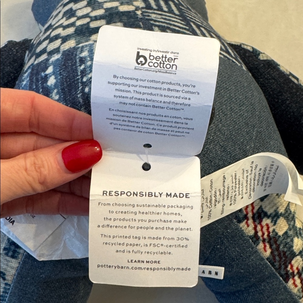 Pottery Barn Nelson Teddy Patchwork Pillow - Blue and Red - Picture 10 of 12